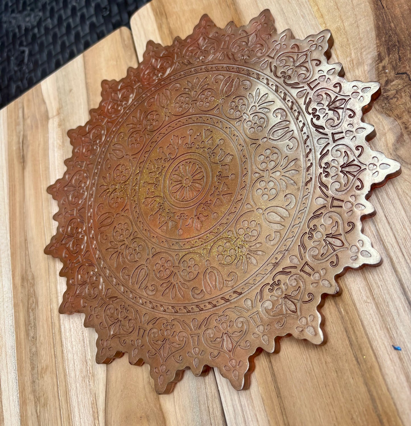 Ensemble plateau et dessous de verre mandala marron
