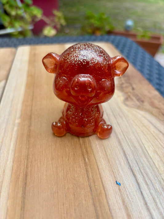 Figurine cochon rouge et paillettes doré