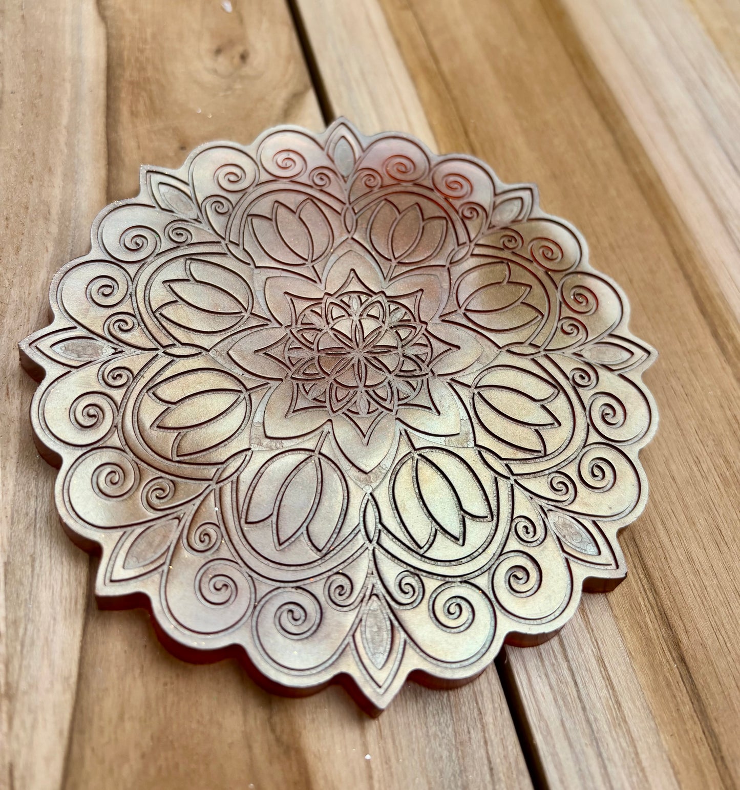 Ensemble plateau et dessous de verre mandala marron