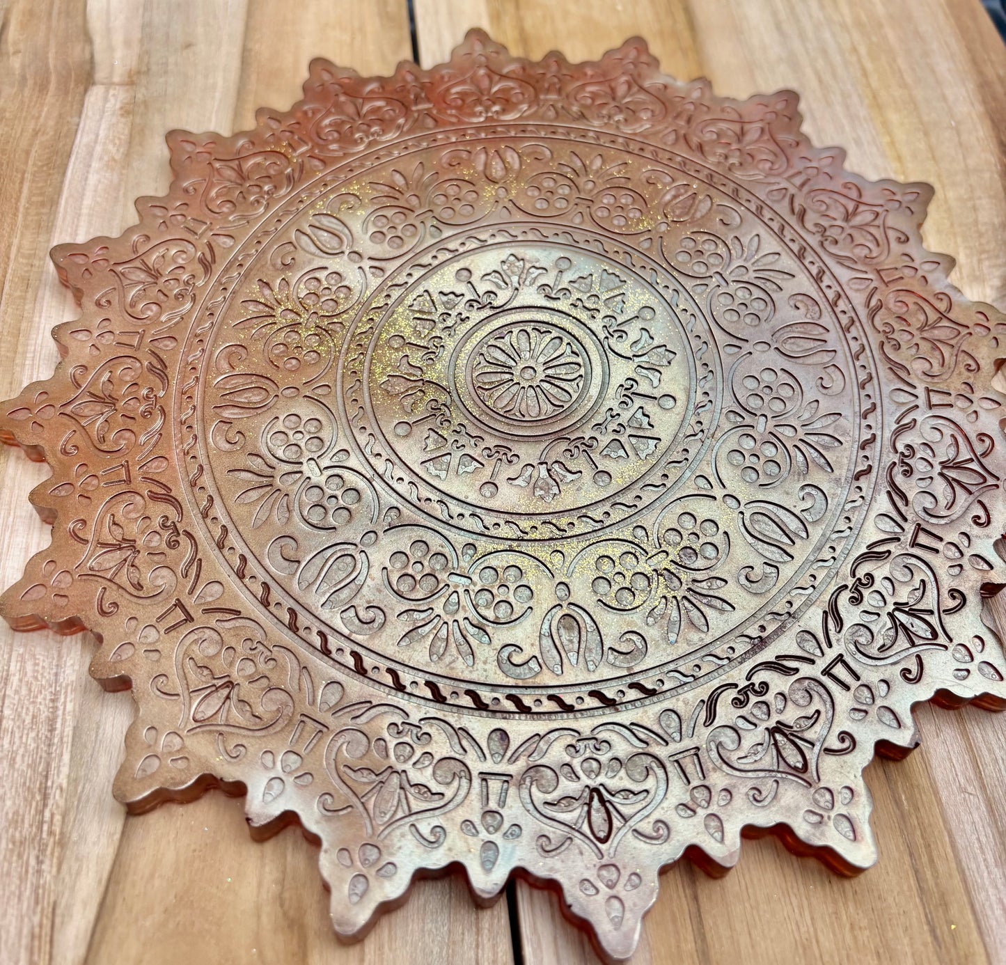 Ensemble plateau et dessous de verre mandala marron
