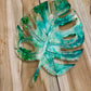 Décoration feuille exotique verte et pailletée