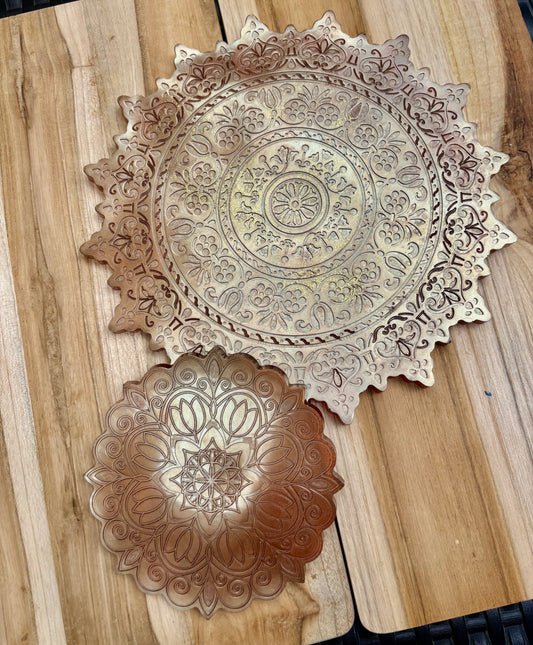 Ensemble plateau et dessous de verre mandala marron