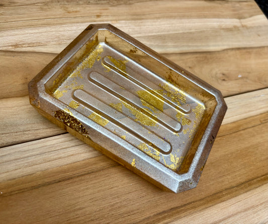 Porte savon nacré et feuilles d’or