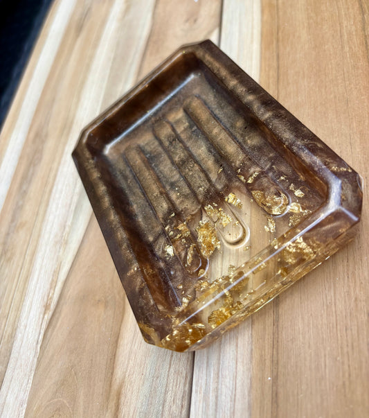 Porte savon marron et feuilles d’or