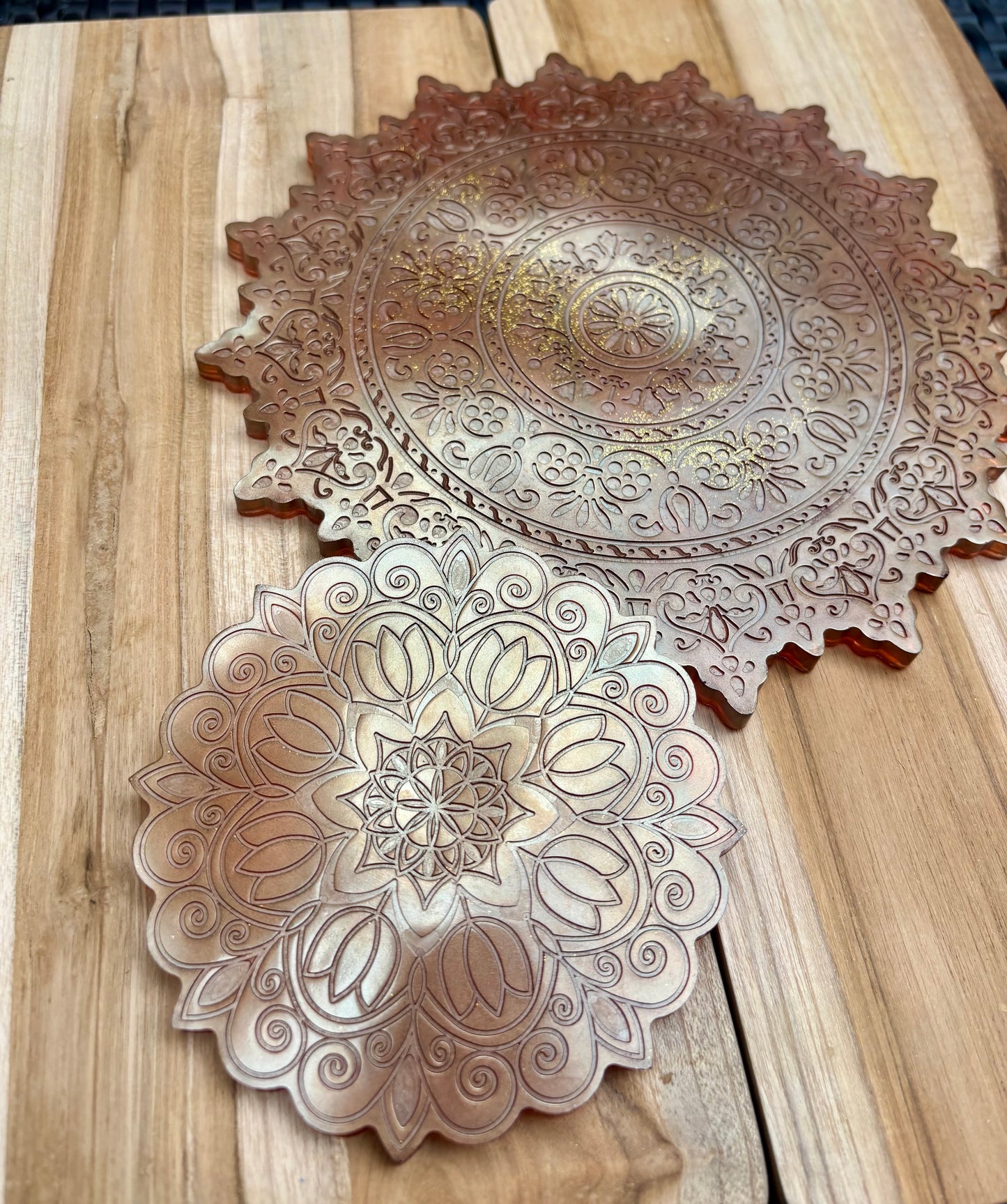 Ensemble plateau et dessous de verre mandala marron