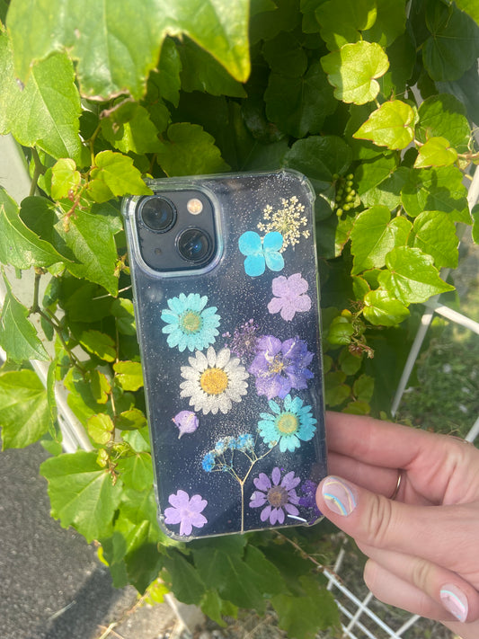 LILAS/ Coque de téléphone fleurs séchés bleus et violettes