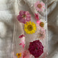 Fushia/ Coque de téléphone fleurs séchés rose et jaunes